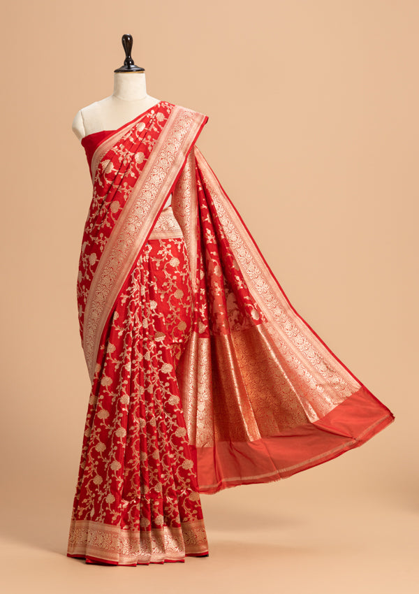 Red Jamdani Silk Saree