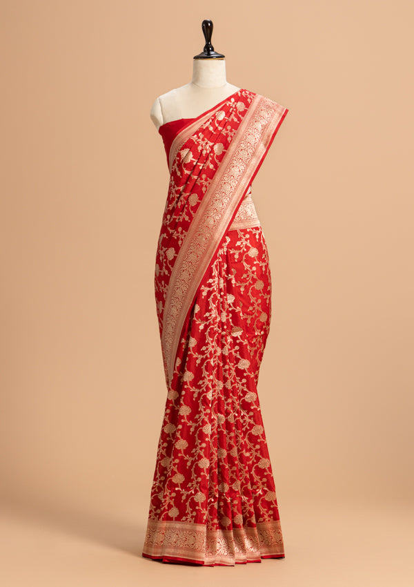 Red Jamdani Silk Saree