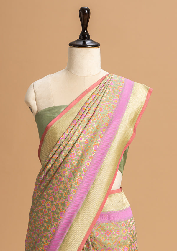 Pistachio Green Patola Silk Saree