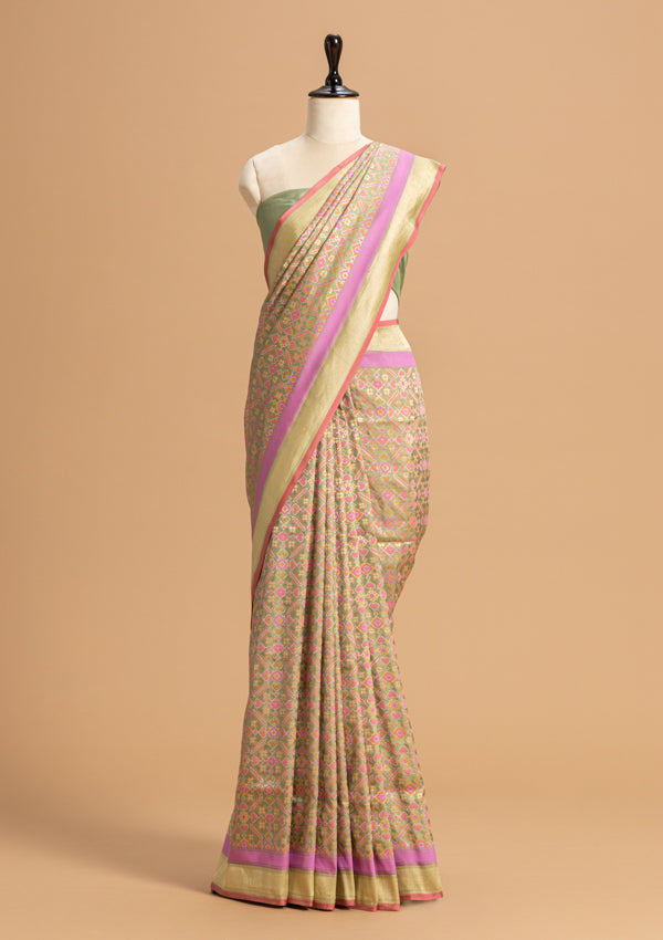 Pistachio Green Patola Silk Saree
