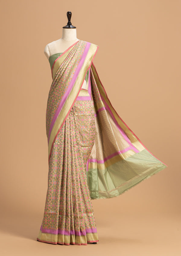 Pistachio Green Patola Silk Saree