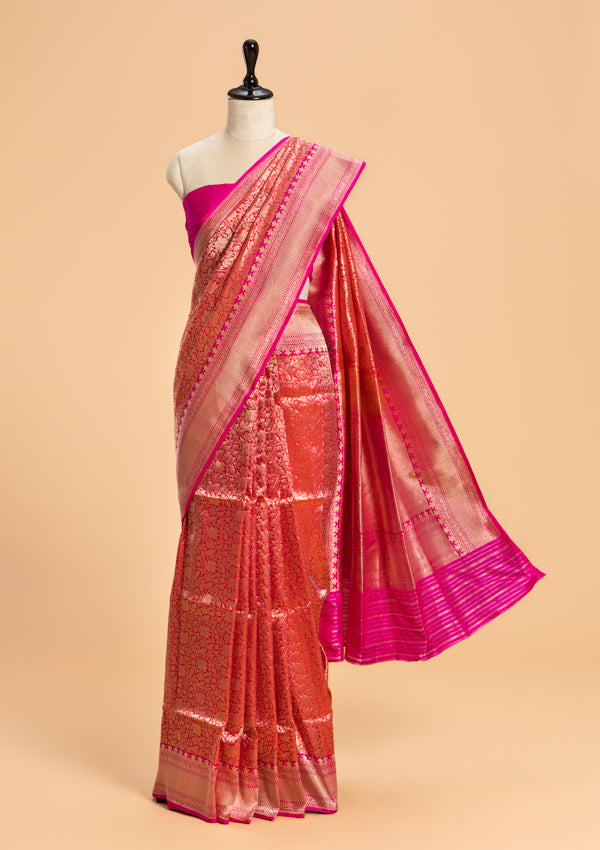 Rani Pink Brocade Saree in Silk