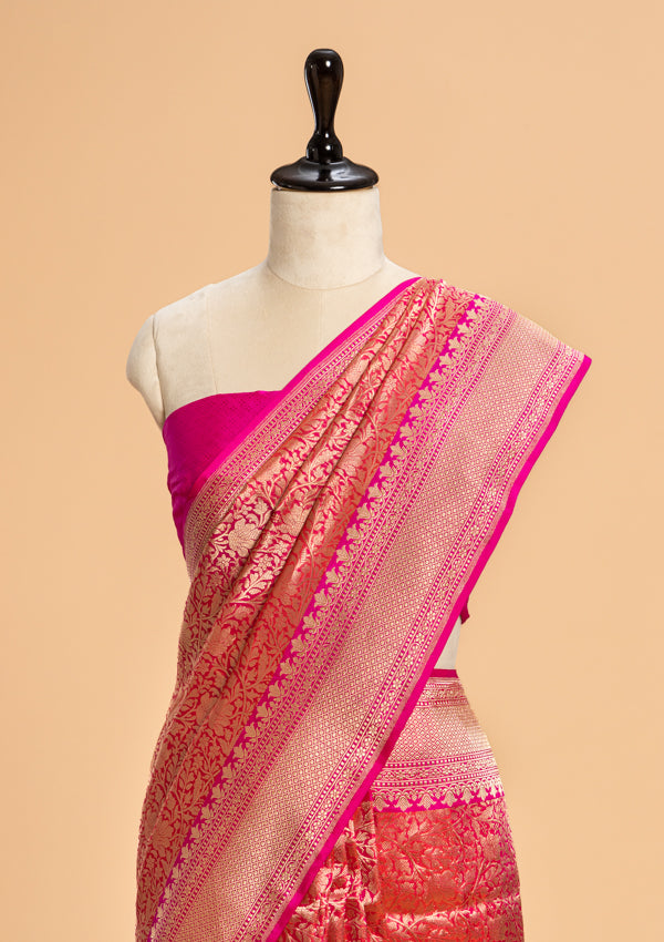 Rani Pink Brocade Saree in Silk