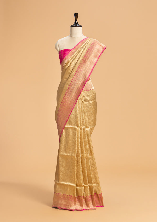 Beige Brocade Silk Saree