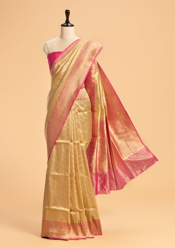 Beige Brocade Silk Saree