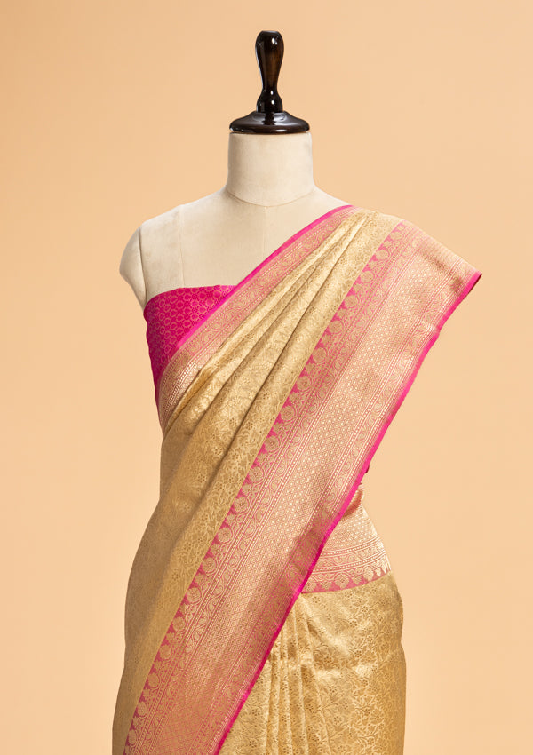 Beige Brocade Silk Saree