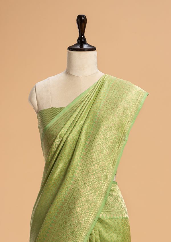 Sea Green Brocade Silk Saree
