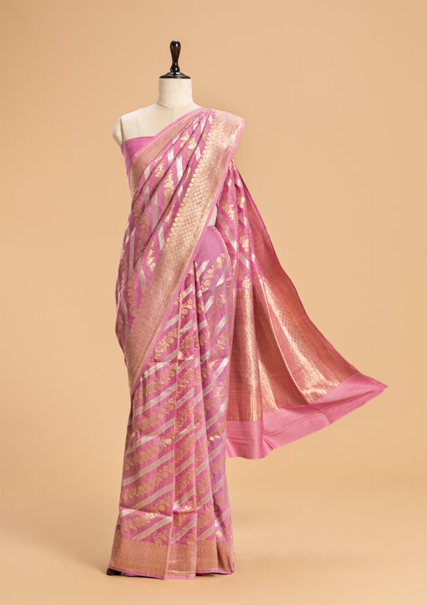 Pink Kadwa Georgette Tussar Saree