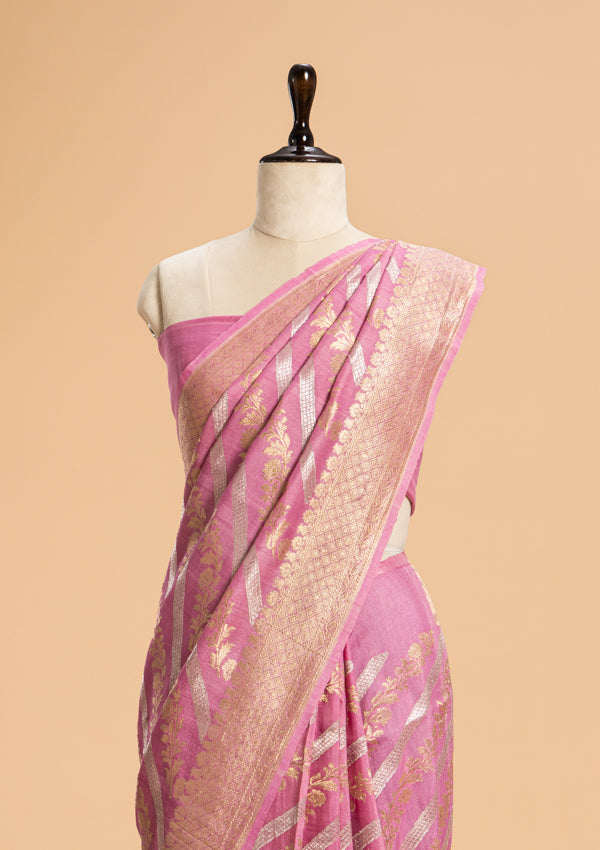 Pink Kadwa Georgette Tussar Saree