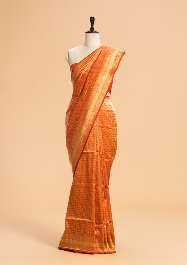 Orange Brocade Silk Saree