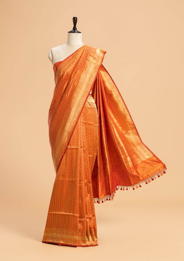 Orange Brocade Silk Saree