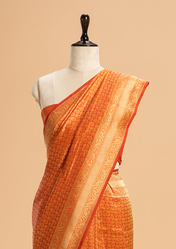 Orange Brocade Silk Saree