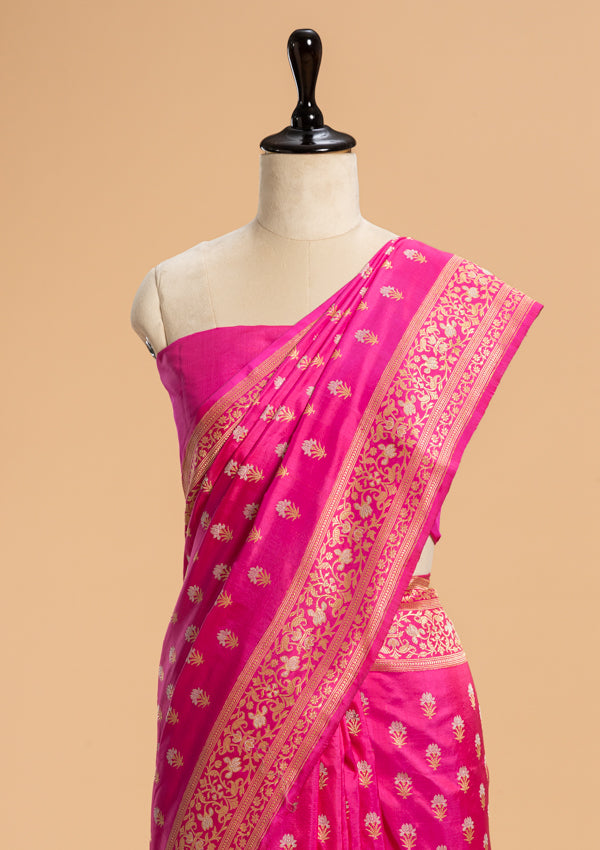 Pink Kadwa Butta Silk Saree