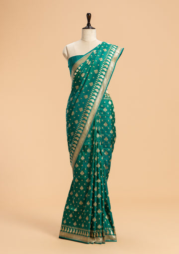Rama Green Kadwa Butta Silk Saree