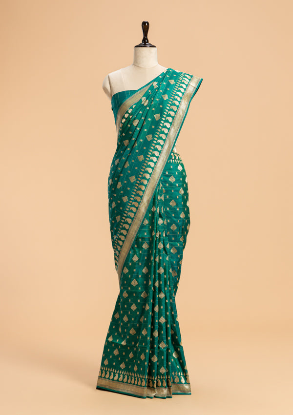 Rama Green Kadwa Butta Silk Saree