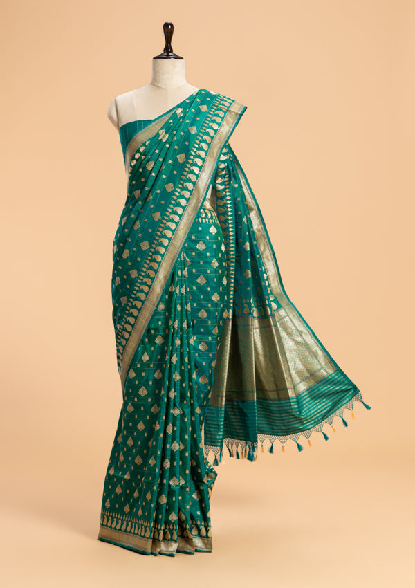 Rama Green Kadwa Butta Silk Saree