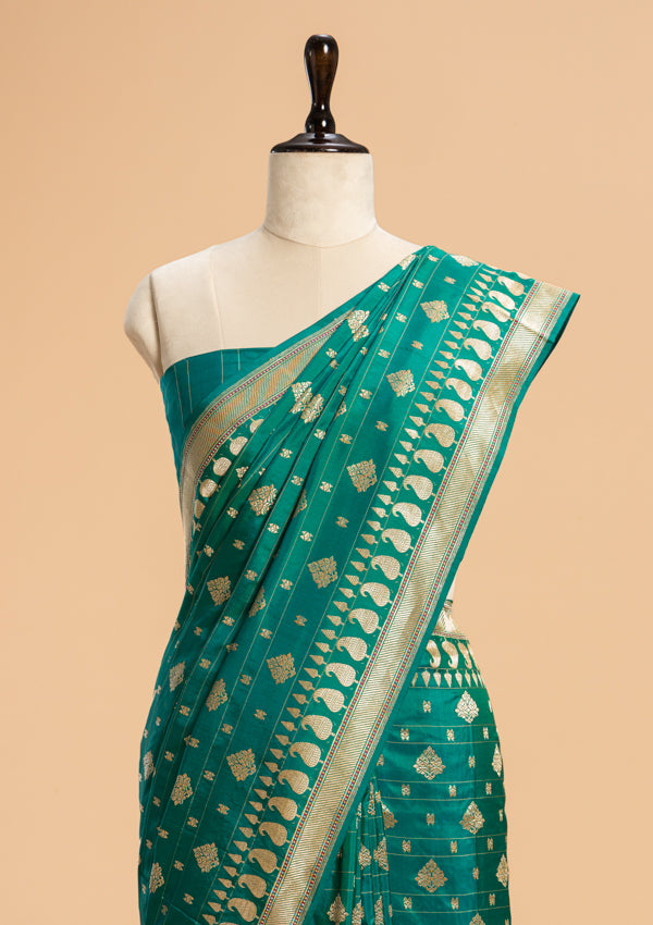 Rama Green Kadwa Butta Silk Saree