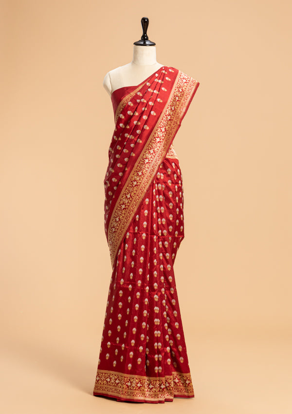 Maroon Kadwa Butta Silk Saree