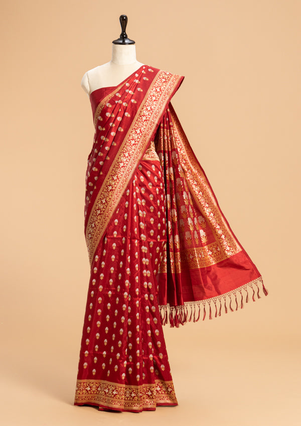 Maroon Kadwa Butta Silk Saree