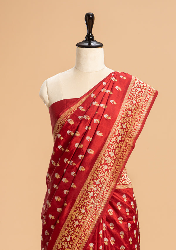 Maroon Kadwa Butta Silk Saree