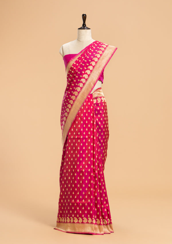 Rani Pink Kadwa Butta Silk Saree