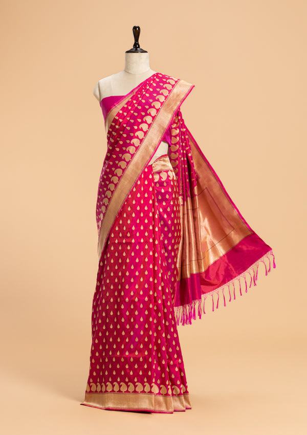 Rani Pink Kadwa Butta Silk Saree