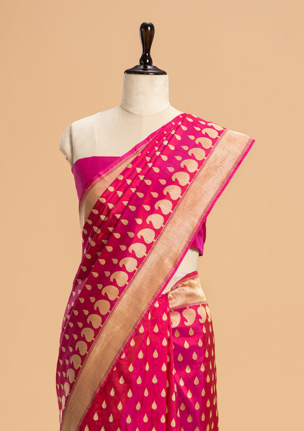 Rani Pink Kadwa Butta Silk Saree