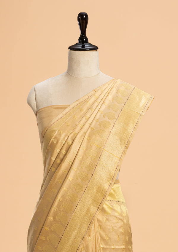 Beige Kadwa Butta Silk Saree