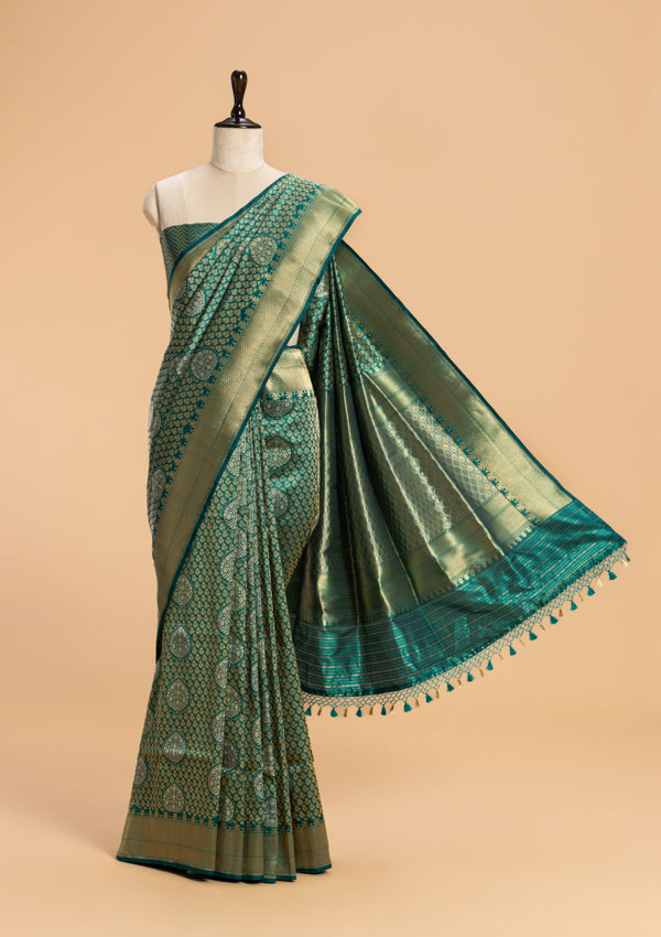 Rama Green Brocade Silk Saree