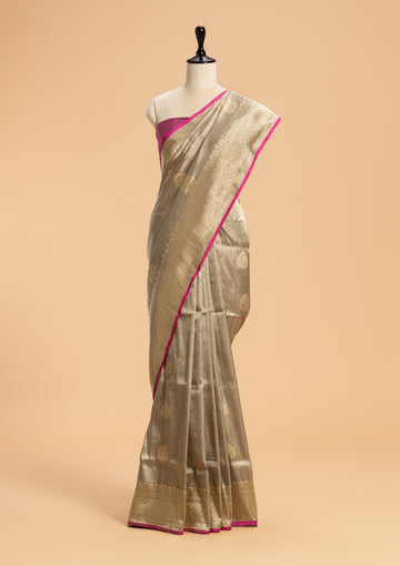 Grey Brocade Silk Saree