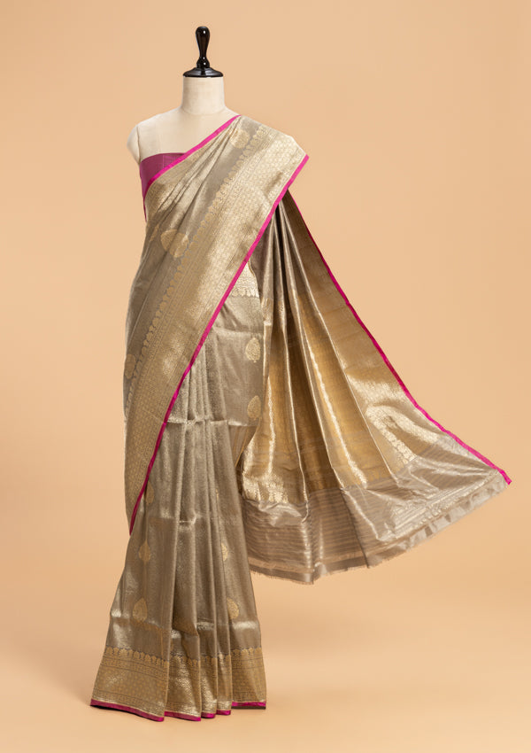 Grey Brocade Saree in Silk