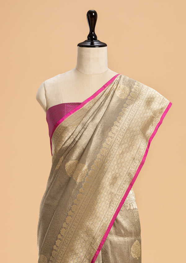 Grey Brocade Saree in Silk