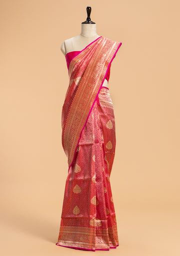 Rani Pink Brocade Silk Saree