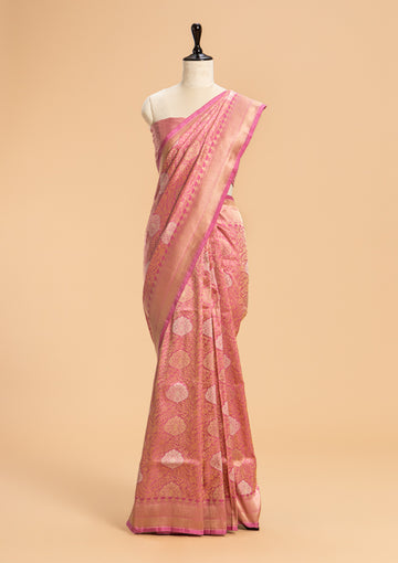 Pink Brocade Silk Saree