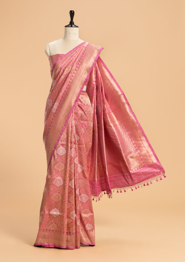 Pink Brocade Silk Saree
