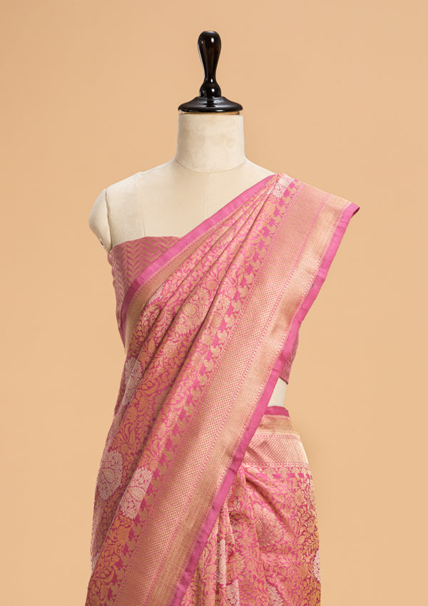 Pink Brocade Silk Saree