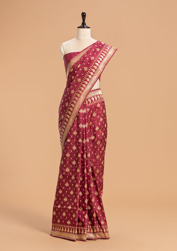 Wine Kadwa Butta Silk Saree