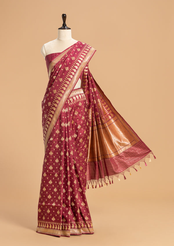 Wine Kadwa Butta Silk Saree