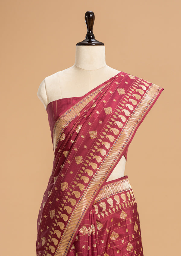 Wine Kadwa Butta Silk Saree