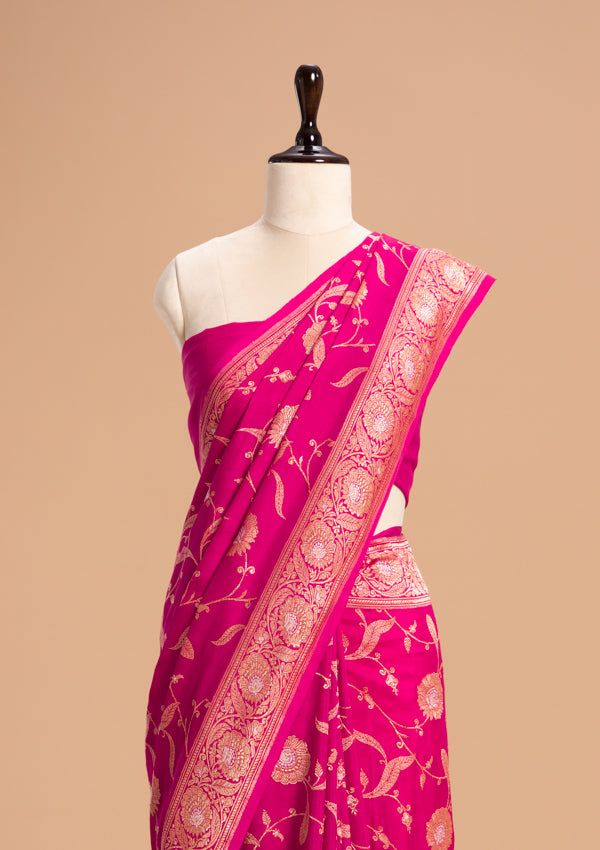 Rani Pink Kadwa Jaal Muslin Silk Saree