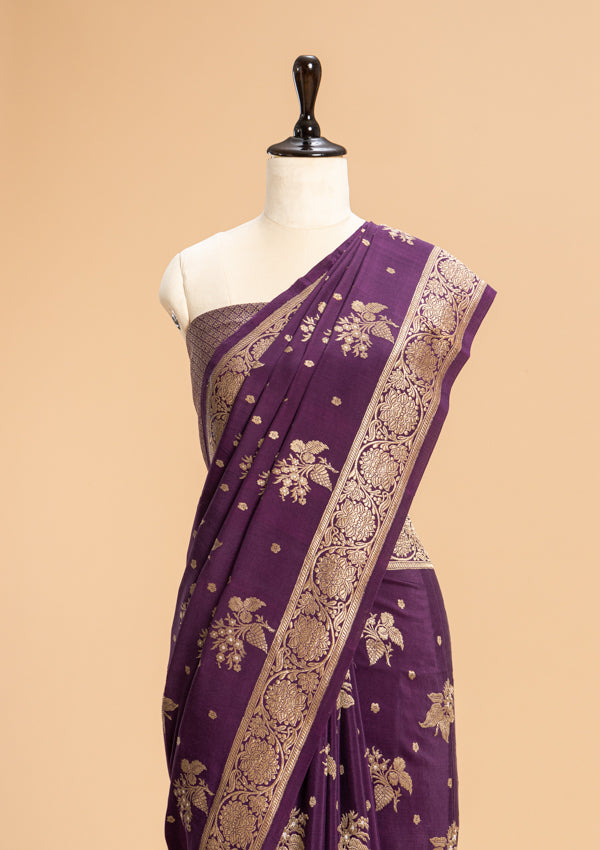 Wine Kadwa Butta Muslin Silk Saree