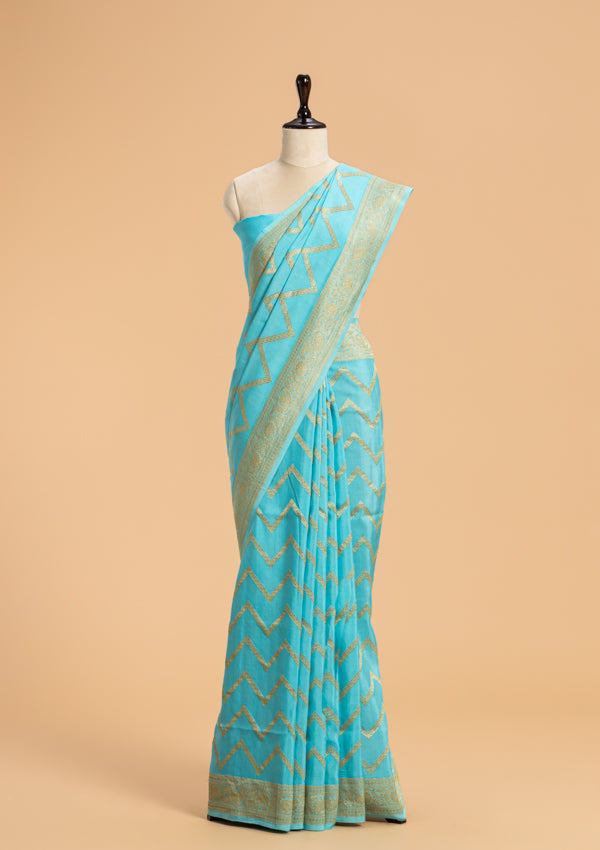 Firozi Kadwa Muslin Silk Saree