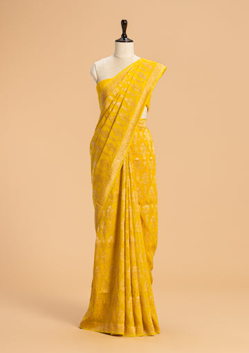 Yellow Kadwa Jaal Muslin Silk Saree