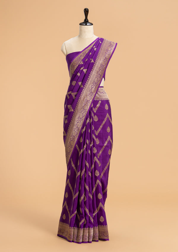 Purple Kadwa Muslin Silk Saree