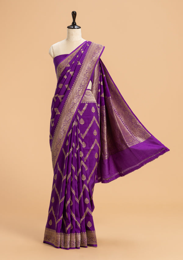 Purple Kadwa Muslin Silk Saree