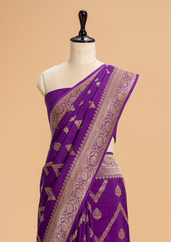 Purple Kadwa Muslin Silk Saree