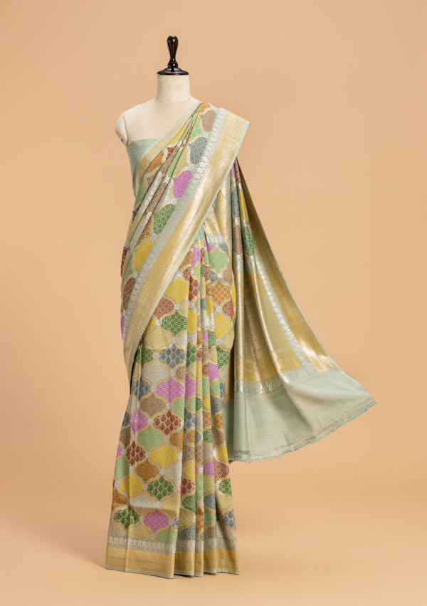 Light Green Rangkat Georgette Tussar Saree