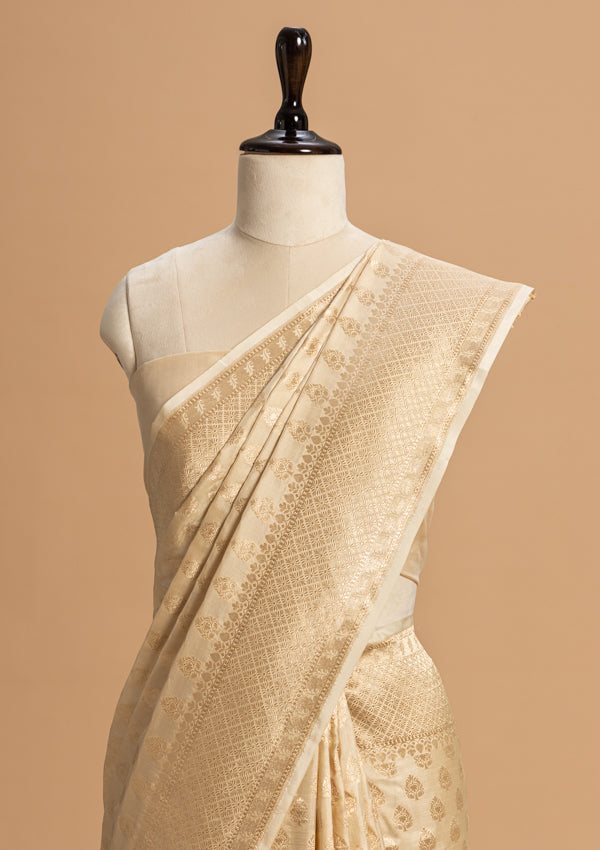 Off-White Jamdani Silk Saree