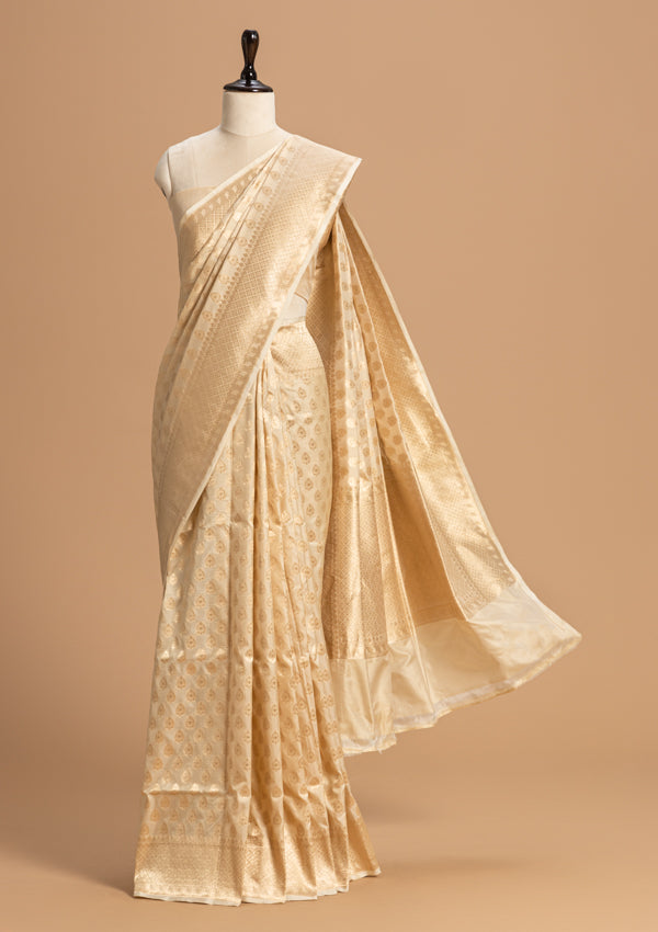 Off-White Jamdani Silk Saree