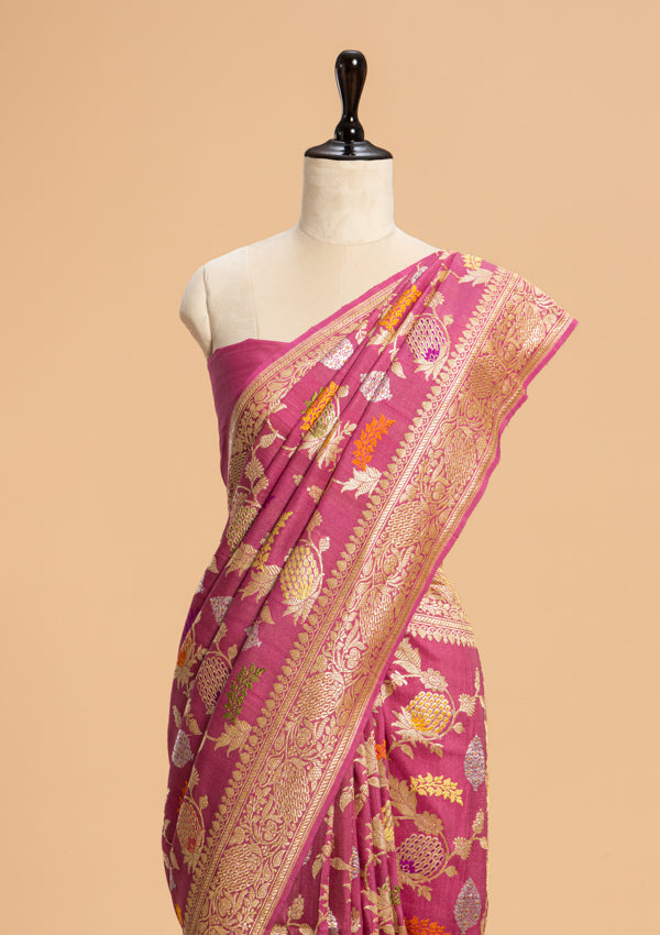 Wine Kadwa Jaal Georgette Tussar Saree